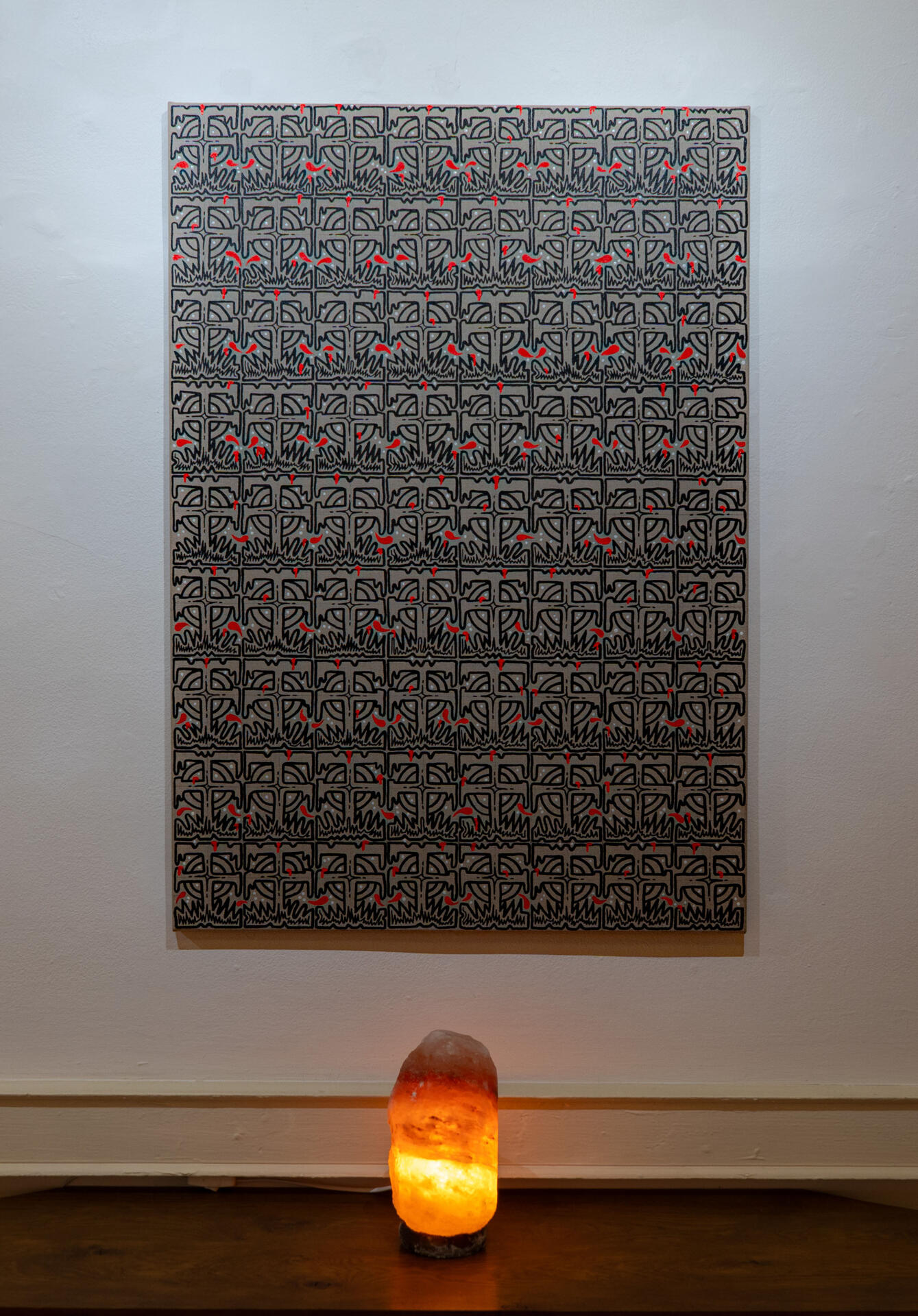 &#39;XXIV-009-8X9Y&#39; Acrylic and Oil on Linen, 70cm x 100xm (Installed with Salt Lamp)